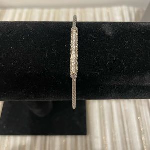 Alor stainless steel and 18kt yellow gold diamond bangle bracelet